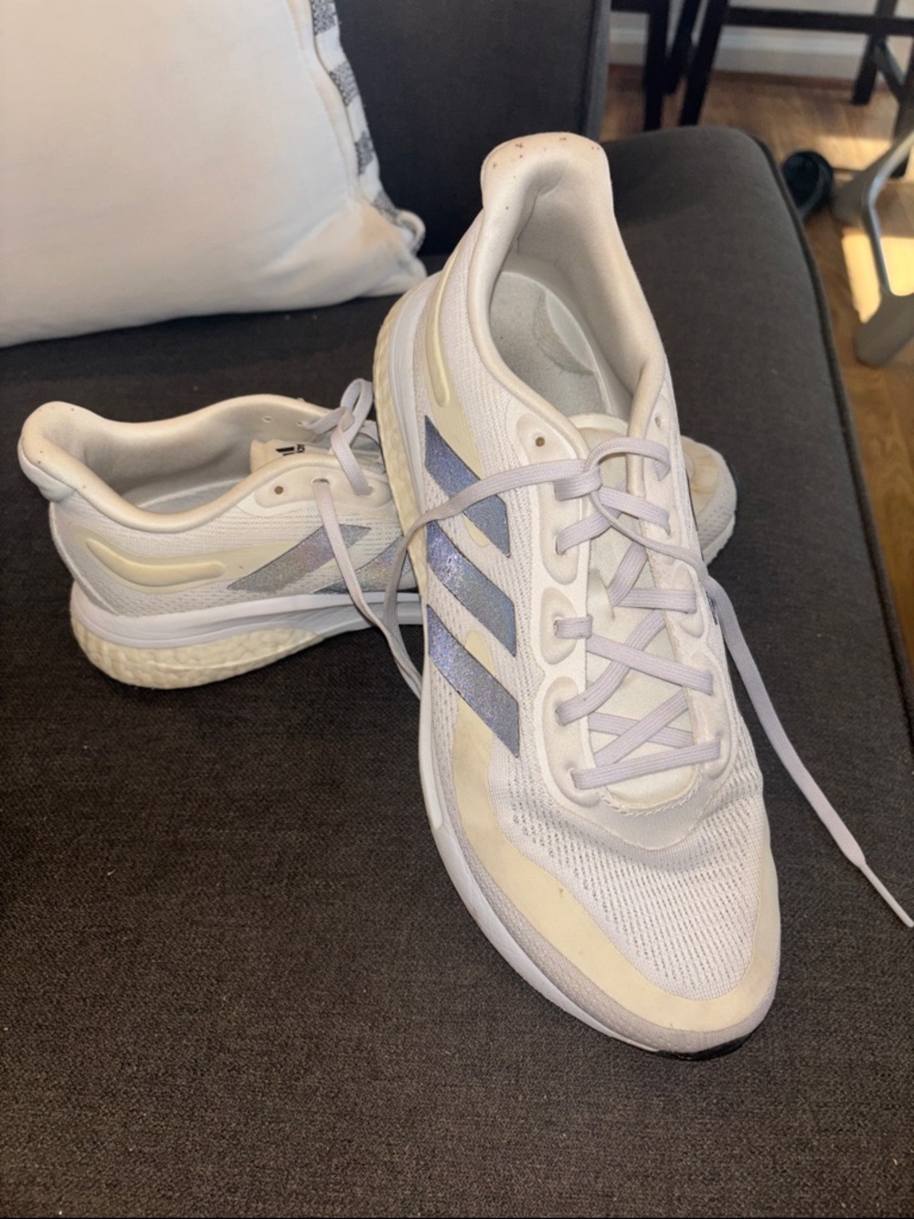adidas Women's White and Light Purple Athletic Shoes